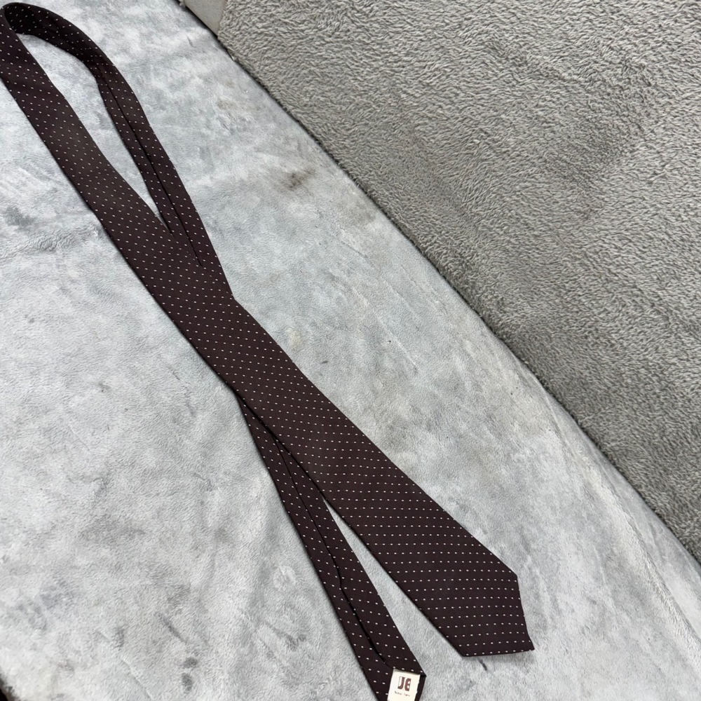 Jacques Estier Necktie Mens OS Brown Excellent Vintage Dotted Geometric Silk Tie